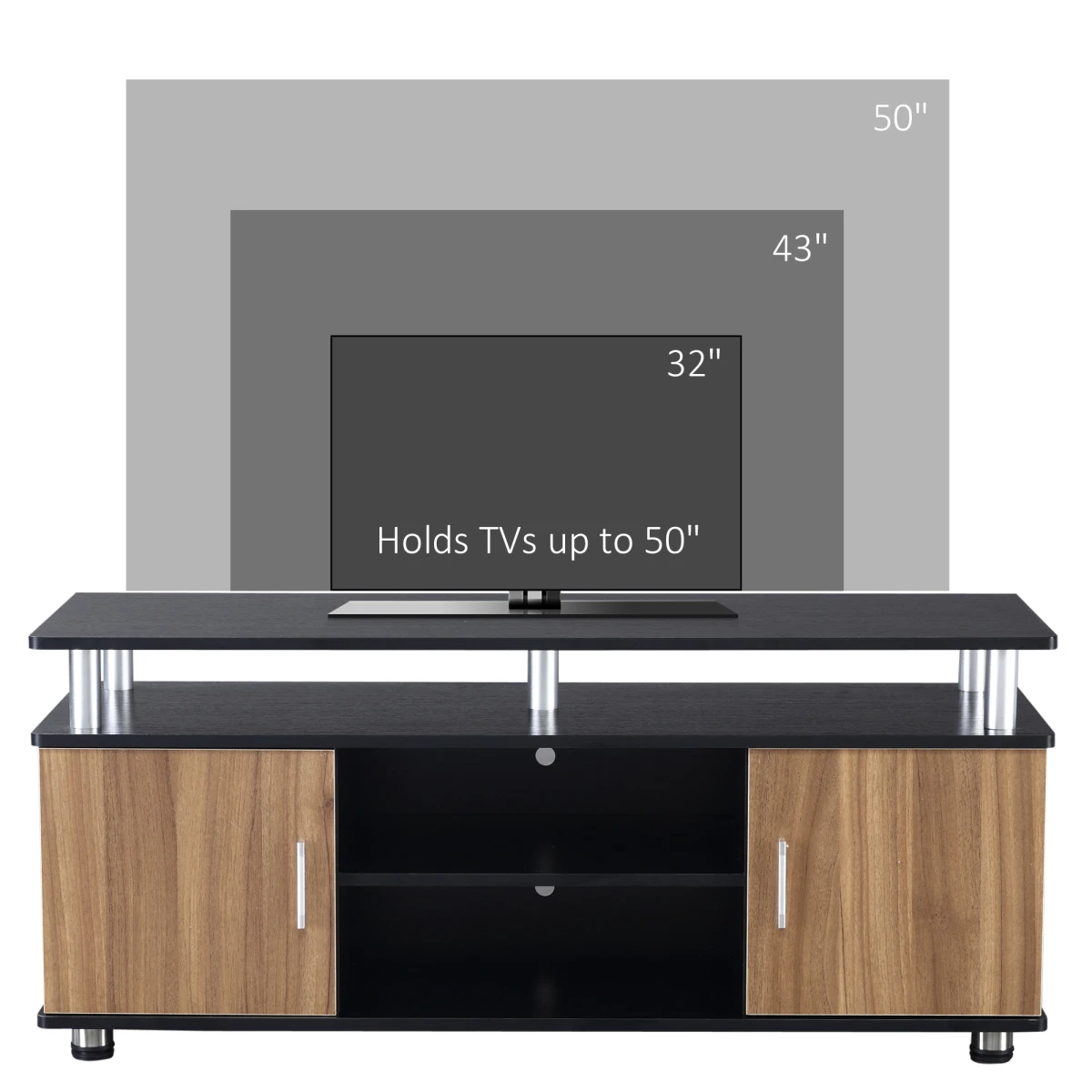 Homcom Premium TV Cabinet Stand Two Cupboards 58 Inch Walnut Home - TV Unit