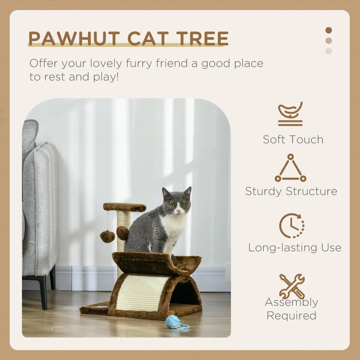 Pawhut Cat Tree Plush Scratcher Kitty Activity Play Center Top Bar Tunnel Dangling Ball - Cat Tree