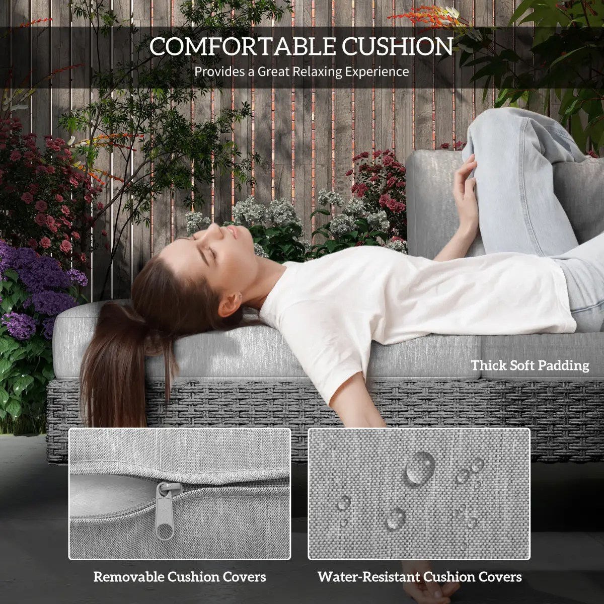 Outsunny Outsunny 3pc Rattan Wicker Sofa Set with Tea Table & Cushions, Light Grey - Garden Set