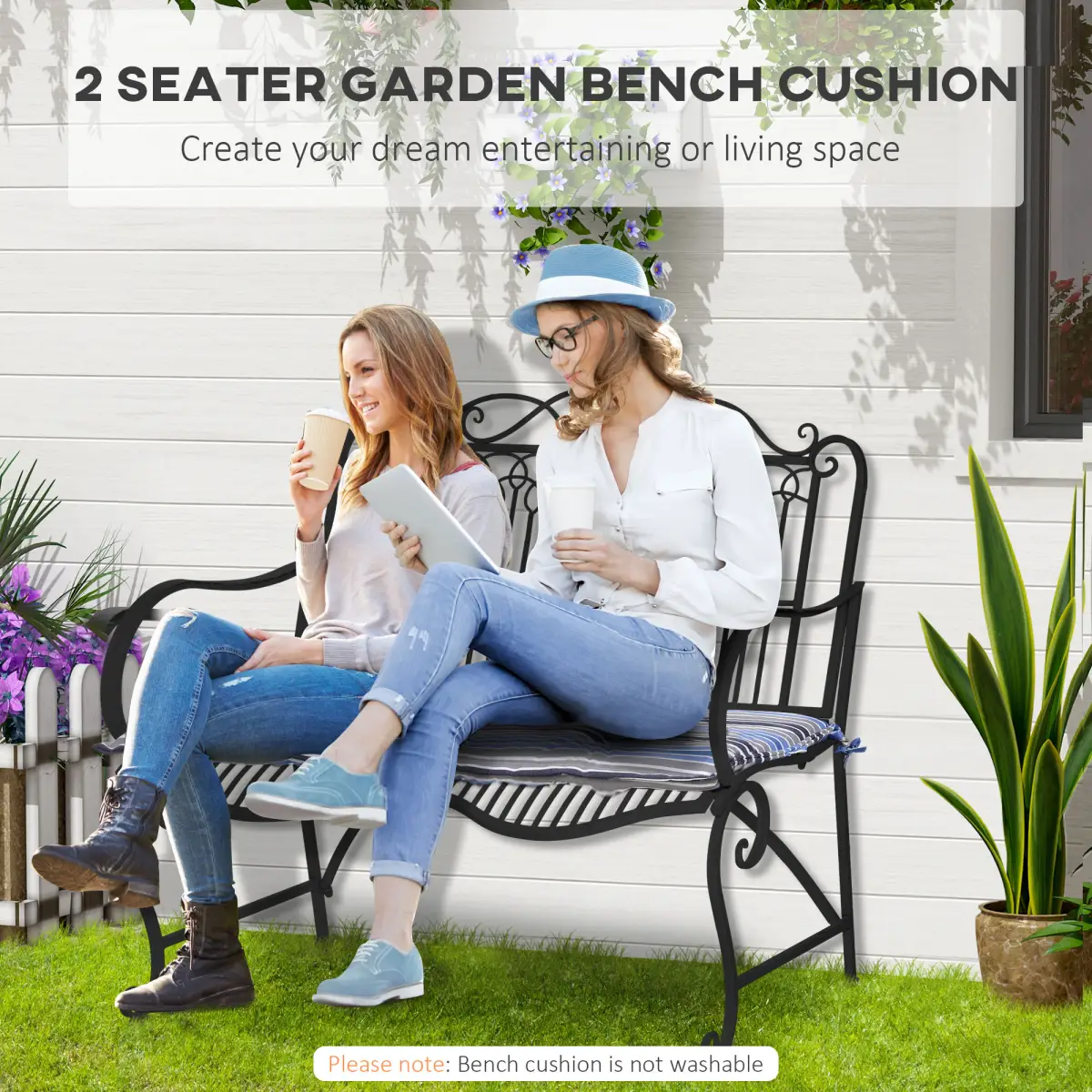 Unbranded 2 PCS Patio Bench Swing Chairs Garden Chairs Double Seat Cushion Mat Strips Blue - Hammocks