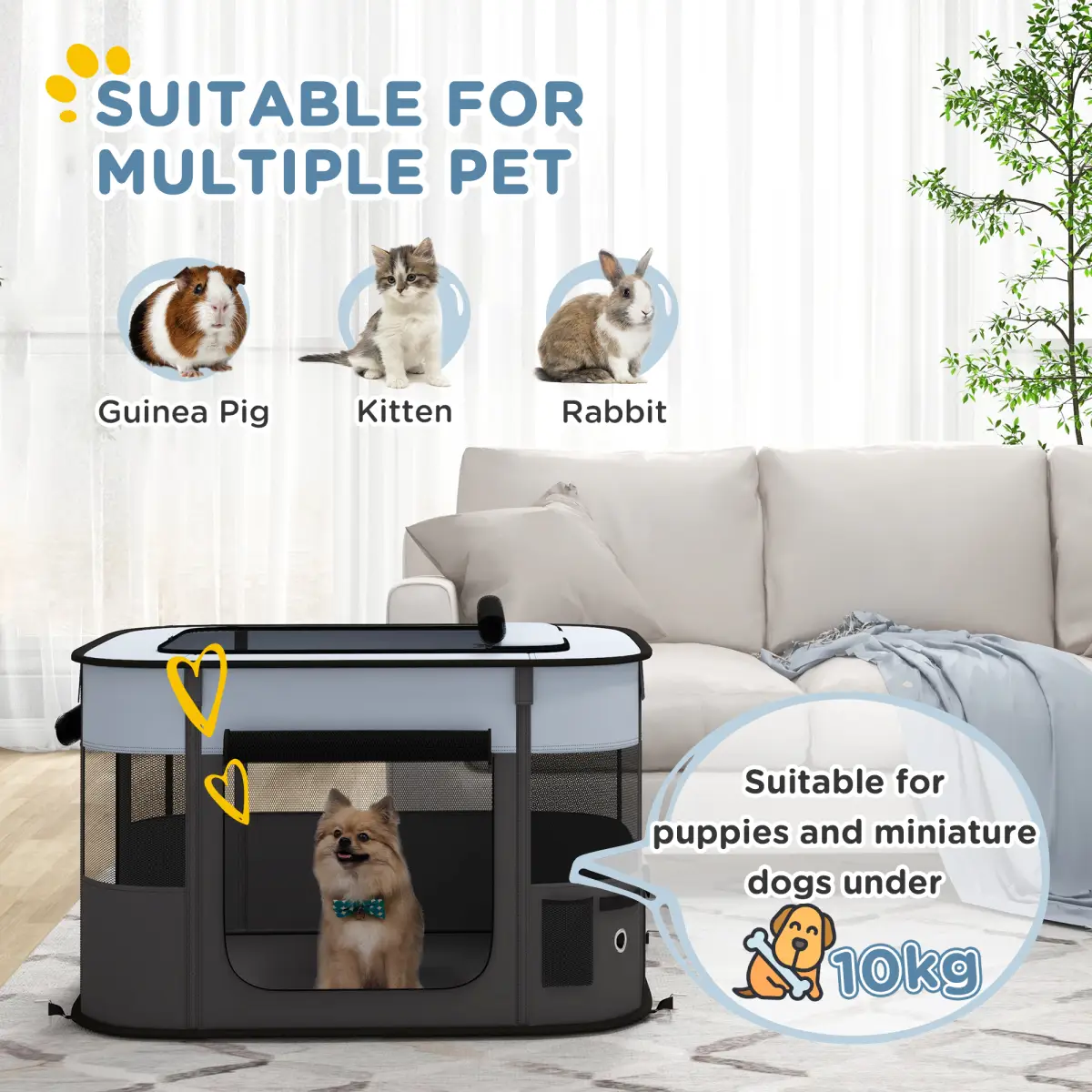 PawHut PawHut Portable Dog Pen for Puppies, Rabbits, Kittens, Guinea Pigs - Grey - Pet Playpen
