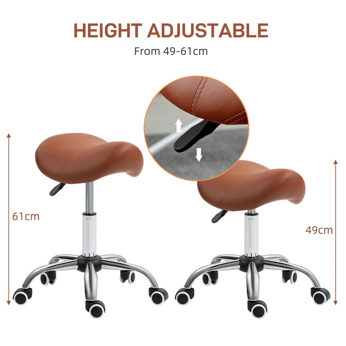 HOMCOM Saddle Stool 49-61cm Adjustable Height Padded PU Seat For Salons And Home Studios by HOMCOM