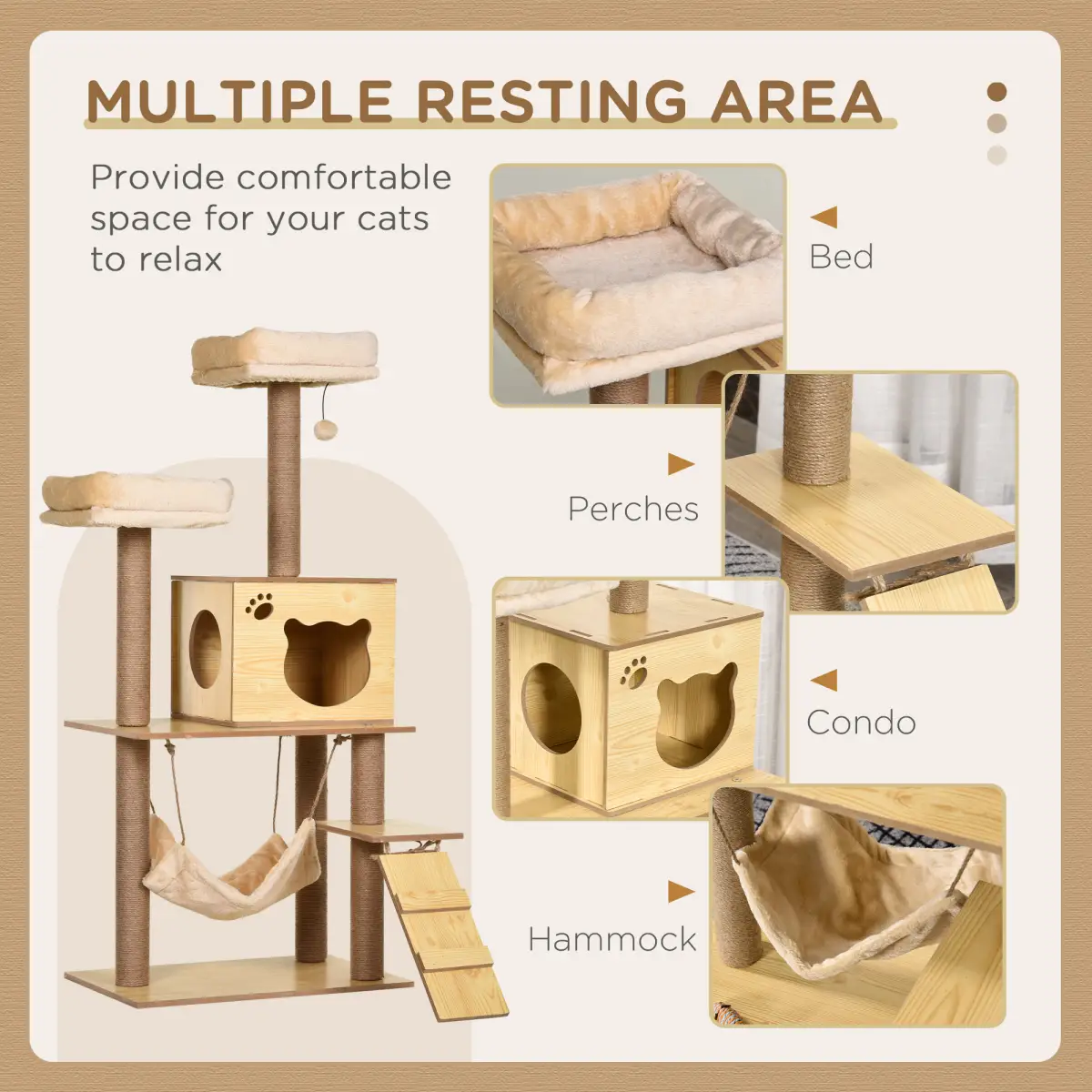 PawHut 130cm Cat Tree for Indoor Cats, Multi-Level Plush Cat Tower - Cat Tree