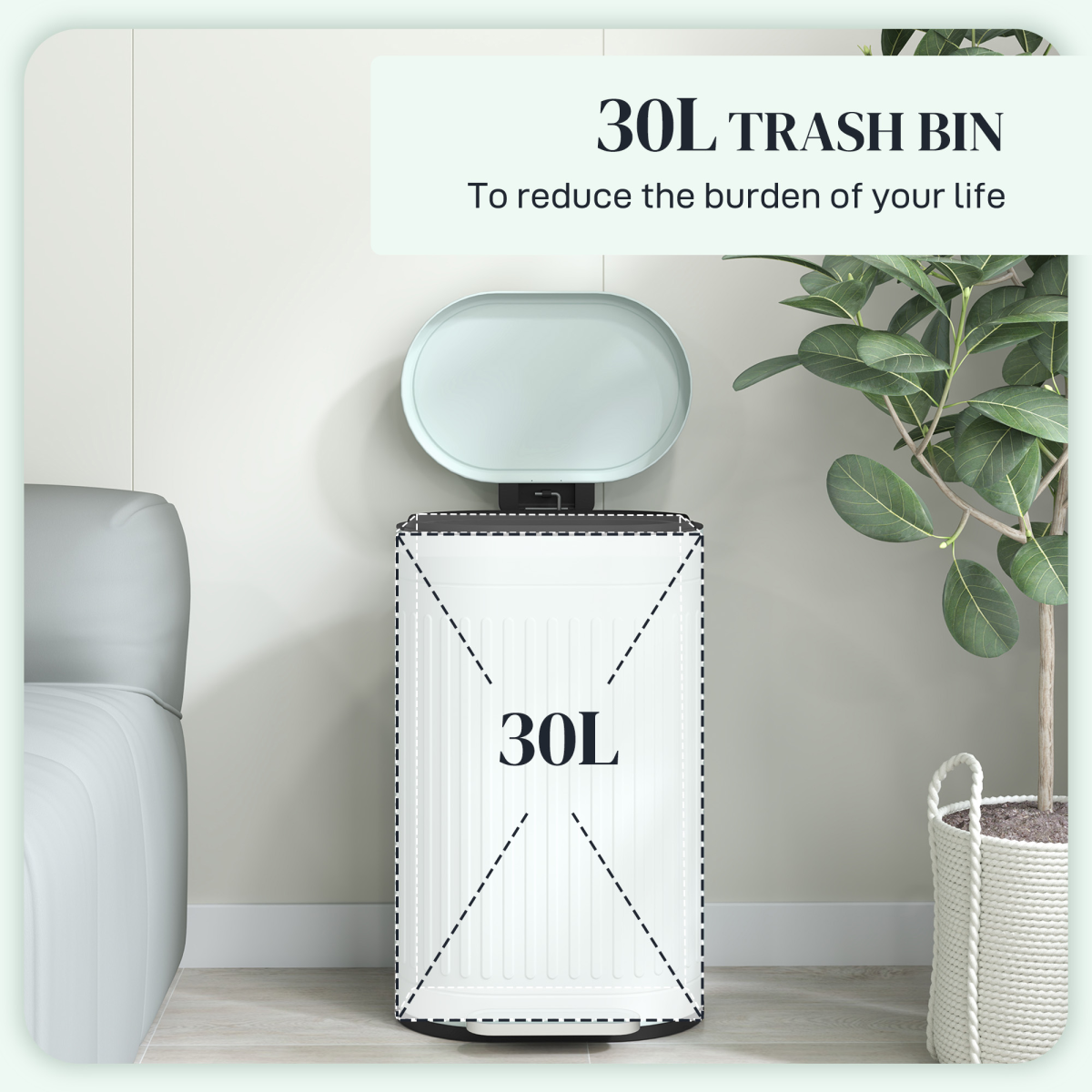HOMCOM 30L Pedal Bin, Metal Kitchen Bin with Soft-close Lid, Light Green - from HOMCOM