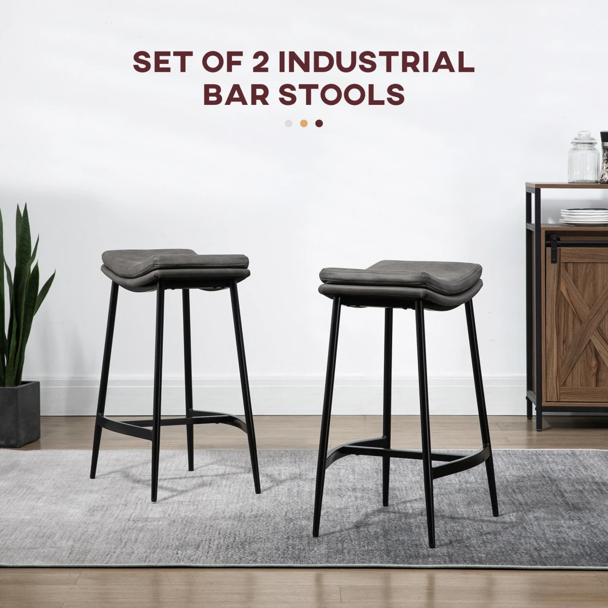 HOMCOM HOMCOM Bar Stool 89-99cm Curved Seat Grey Set of 2 - Bar Stool