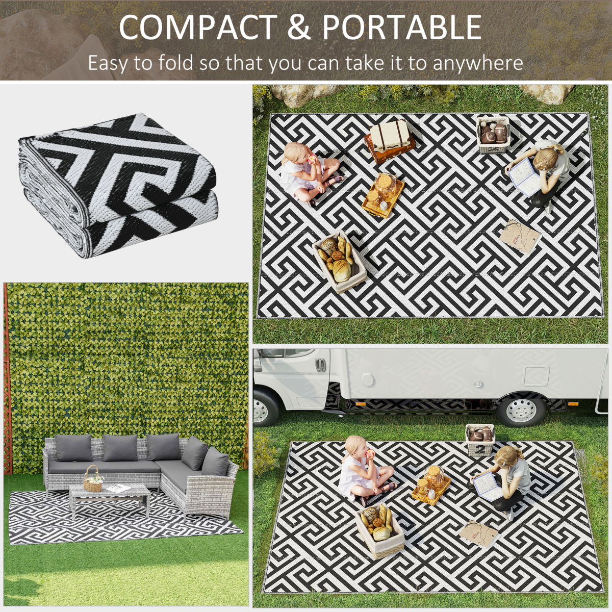 Outsunny Outsunny 182x274cm Reversible Outdoor Rug Portable Plastic Straw RV Camping Mat - Rug