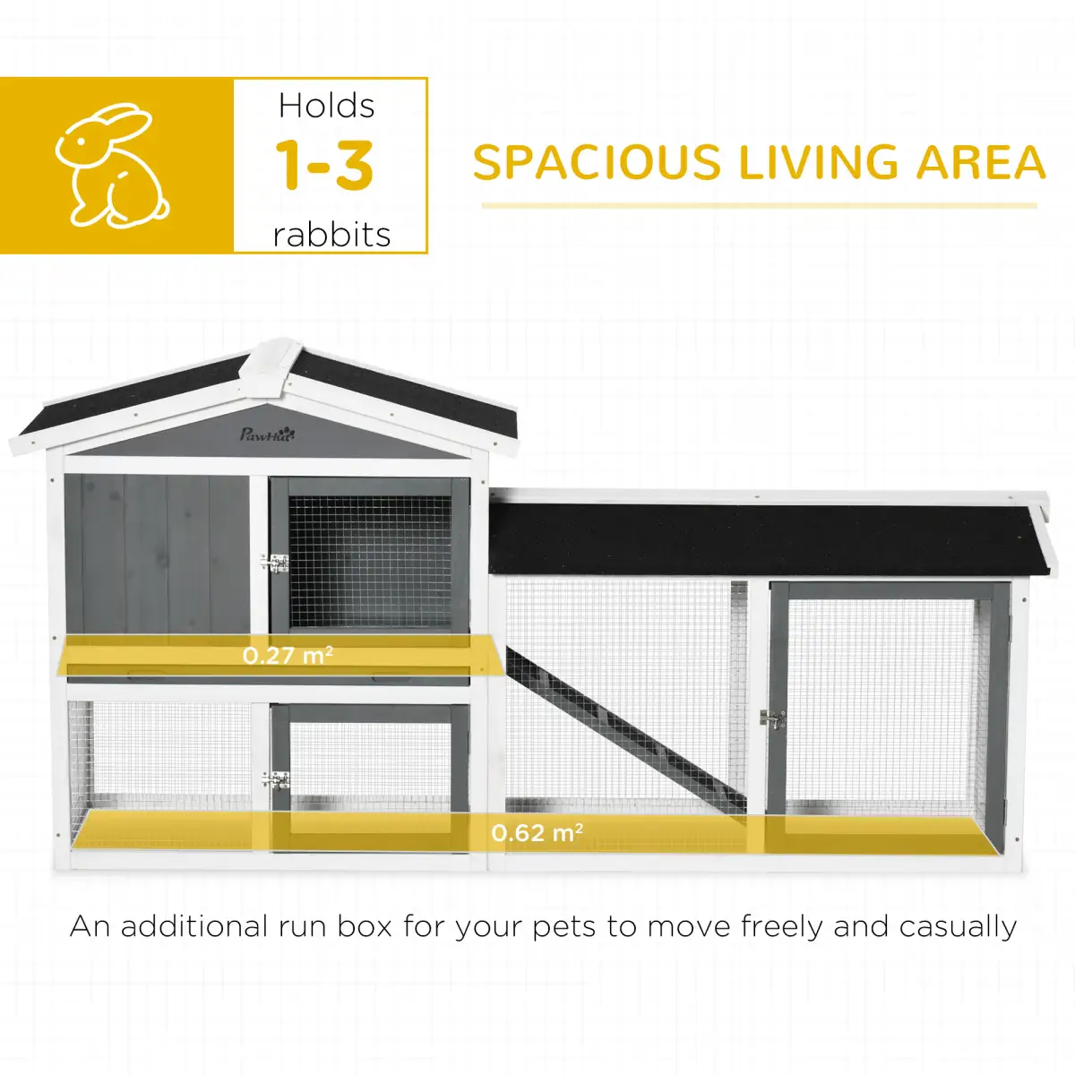 Pawhut Two-Tier Wooden Rabbit Hutch Small Animal House w/ Run Box, Slide-Out Tray, Ramp - Rabbit Hutch