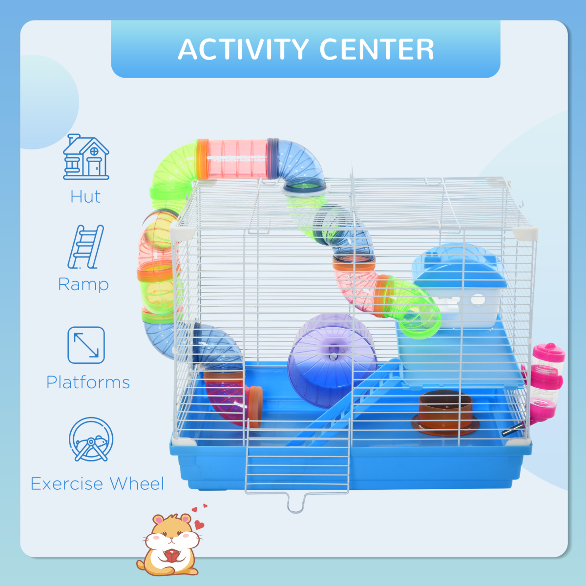 Hamster Cage Carrier Small Animal House w/ Exercise Wheels Tunnel Tube Pawhut - from Unbranded
