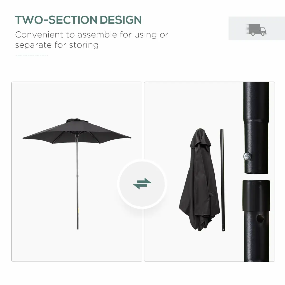 Outsunny 1.96m Parasol Patio Umbrella, Black - Parasol