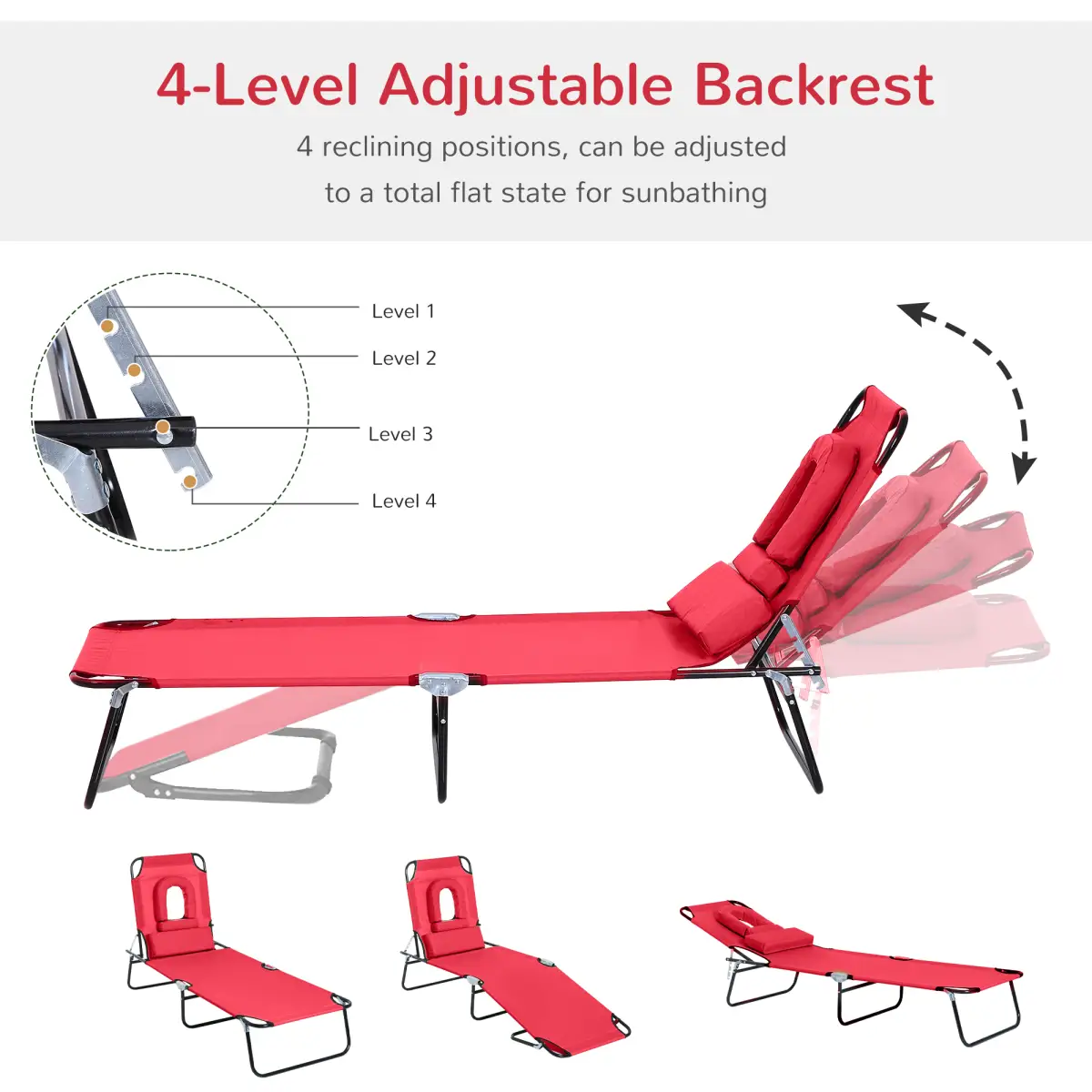 Outsunny Outsunny Folding Sun Lounger Reclining Chair w/ Pillow Reading Hole Red - Sun Lounger