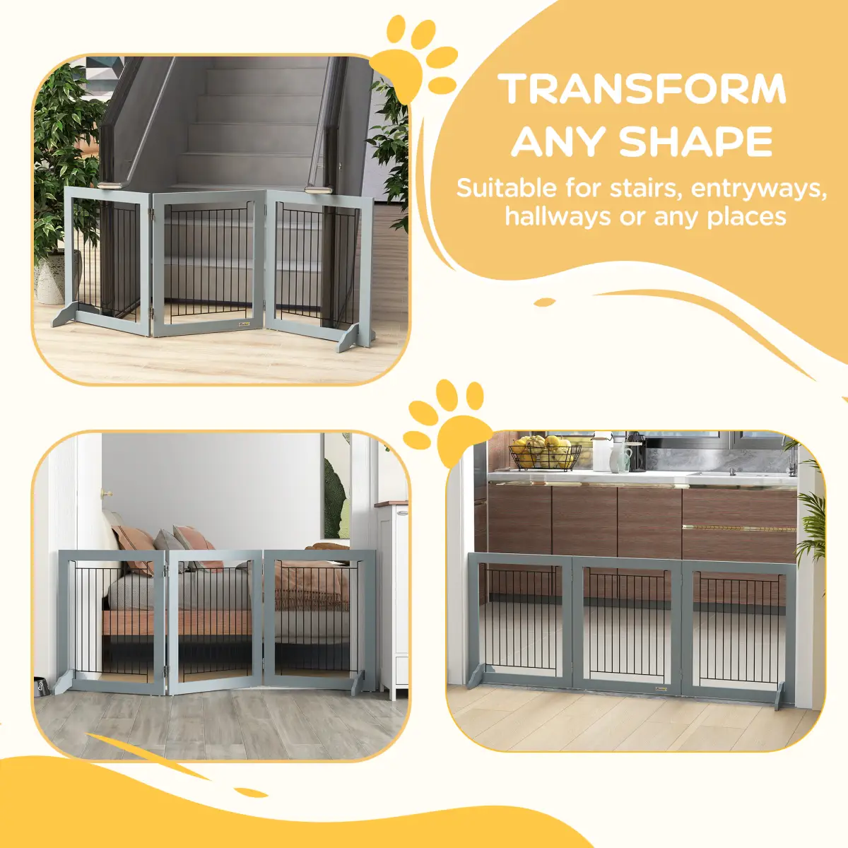 PawHut PawHut Foldable Wooden Pet Gate w/ 3 Panels 2 Support Feet for Small Dogs - Pet Gate
