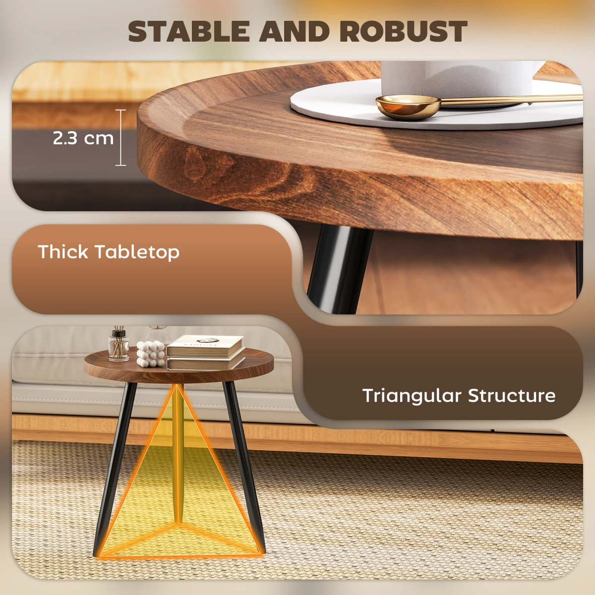 HOMCOM Round Side Table 50cm Tray Living Room by HOMCOM