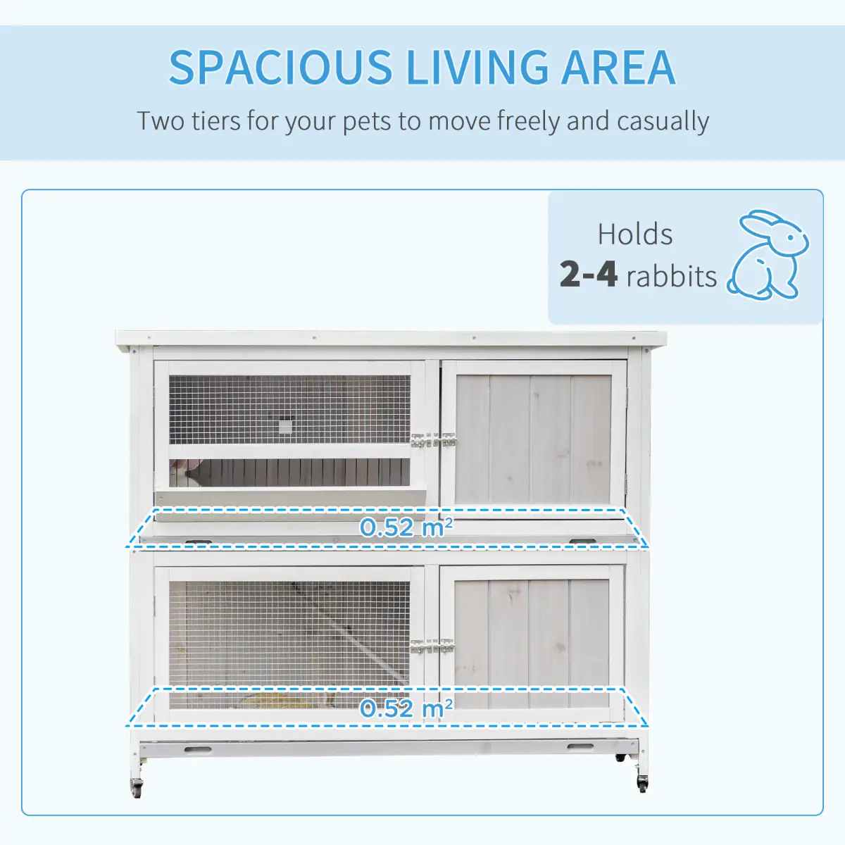 Unbranded Two-Tier Wooden Rabbit Hutch w/ Wheels, Trough, Rain Cover, Tray - Grey Pawhut - Rabbit Hutch