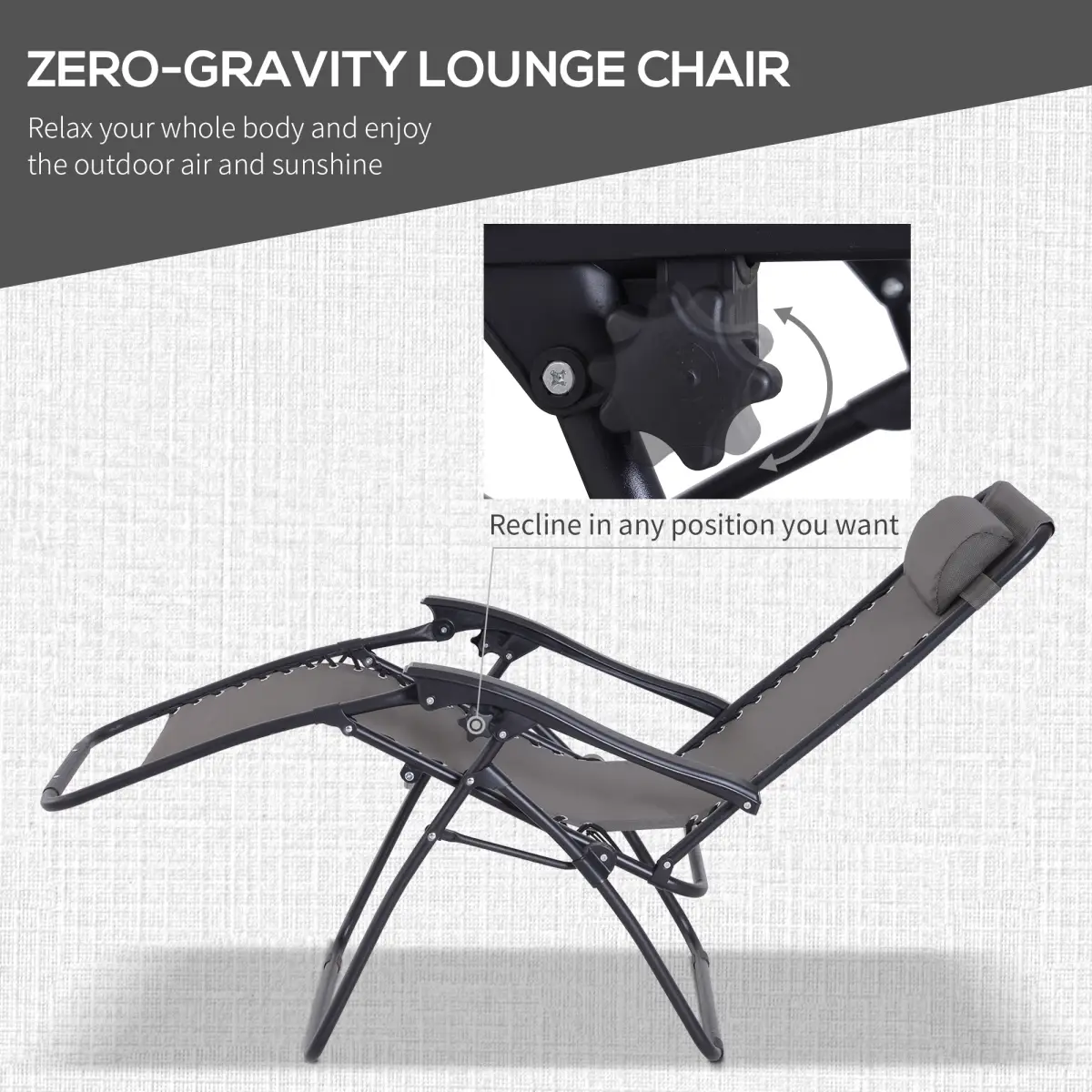 Unbranded 3PC Zero Gravity Chairs Sun Lounger Table Set Cup Holders Dark Grey Outsunny - Garden Set