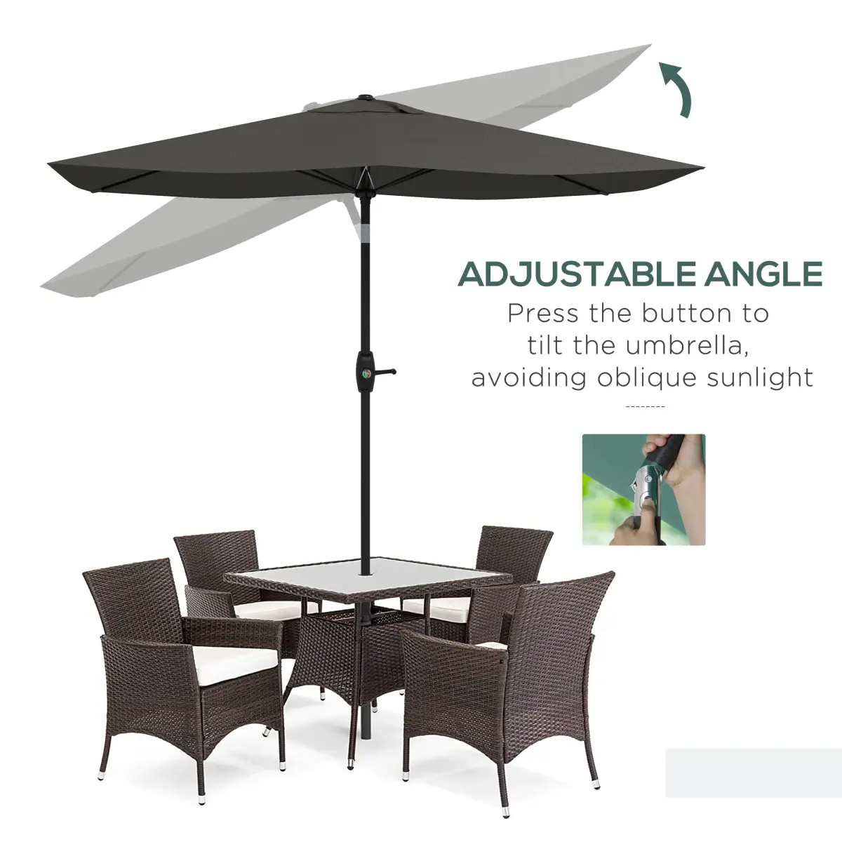 Outsunny Outsunny 2 x 3(m) Garden Parasol Rectangular Market Umbrella w/ Crank Dark Grey - Parasol