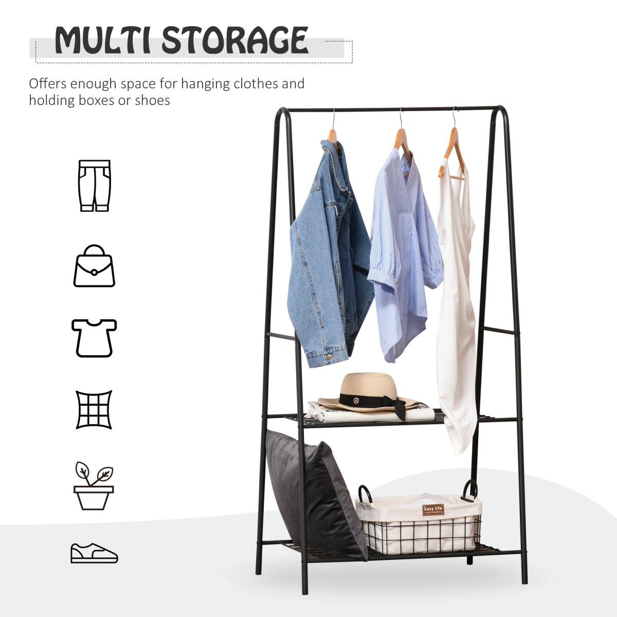 Premium A Frame Clothes Rack 2 Tier Steel Black For Home by HOMCOM