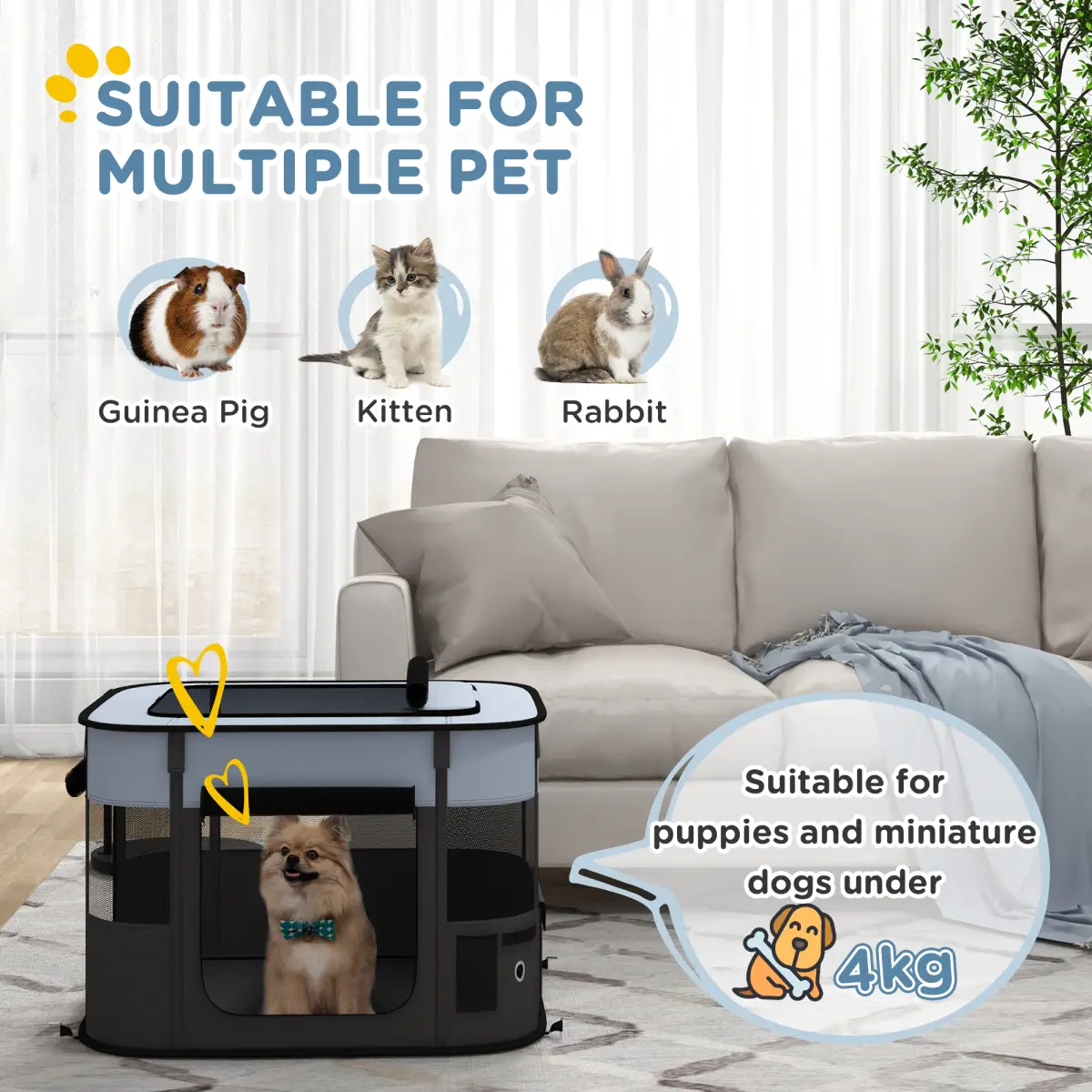 PawHut PawHut Portable Dog Pen for Puppies, Rabbits, Kittens, Guinea Pigs - Grey - Pet Playpen