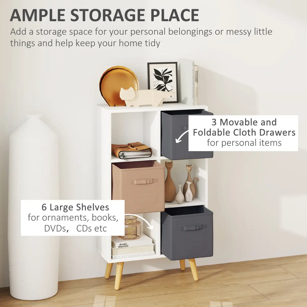 HOMCOM HOMCOM Freestanding 6 Cube Storage Cabinet Unit Bookcase w/ 3 Drawer White - Display Cabinet