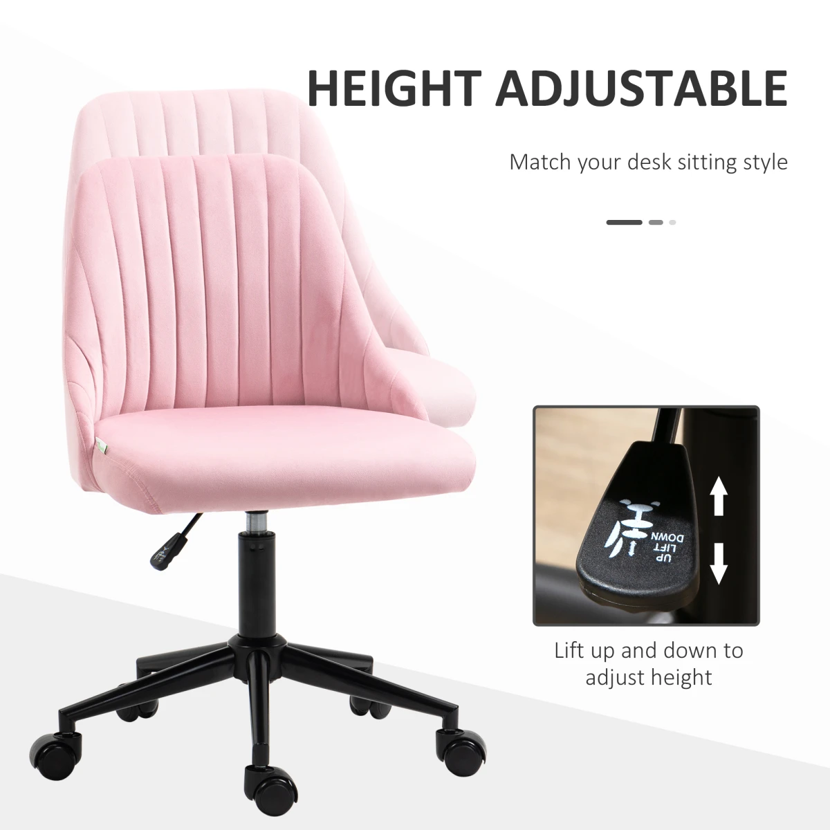 Vinsetto Velvet Chair 77-87 Adjustable Pink Work by Vinsetto