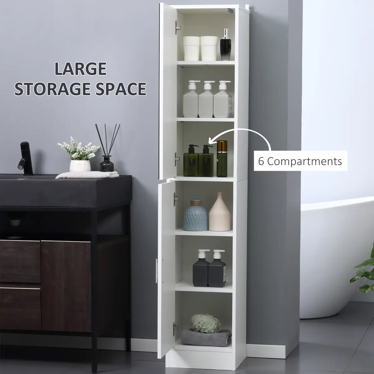 Unbranded kleankin Tall Mirrored Bathroom Cabinet Tallboy Unit w/Adjustable Shelf White - Display Cabinet