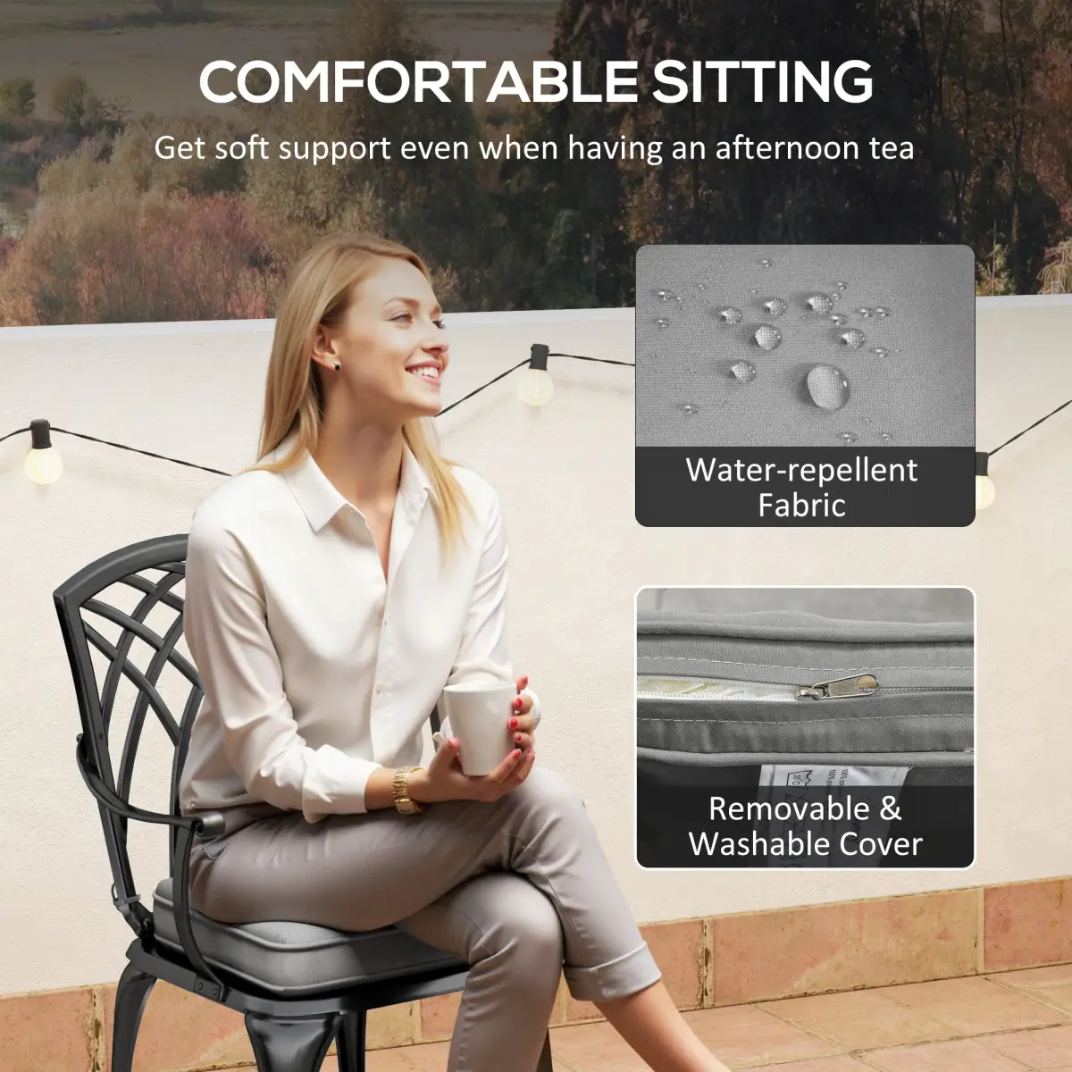 Outsunny Outsunny 3 PCs Aluminium Garden Coffee Table Set w/ Parasol Hole & Cushions - Garden Set