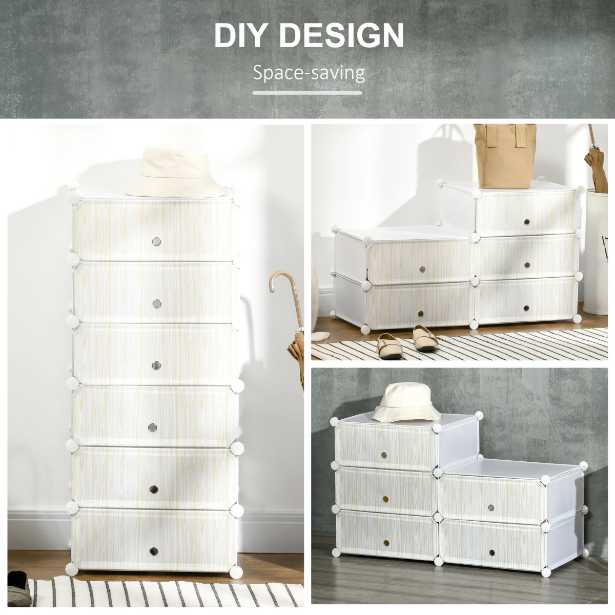 HOMCOM 6 Tier Shoe Rack Plastic Storage Cabinet Modular Shoe Tower White by HOMCOM