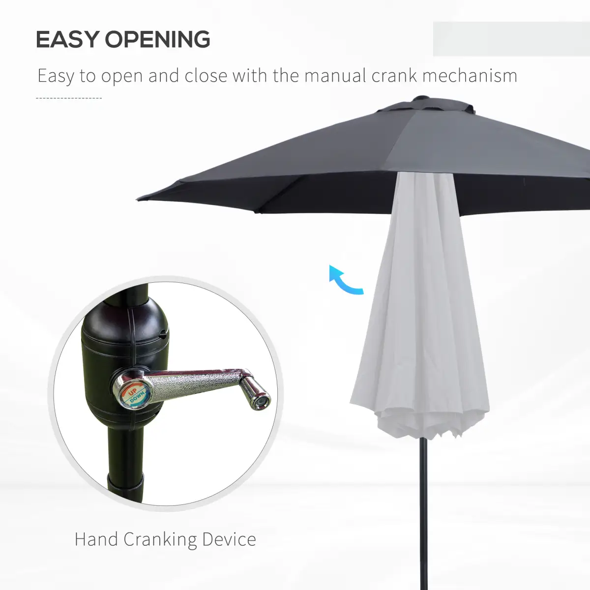Outsunny 2.7M Patio Sun Umbrella Parasol Tilt Shade Aluminium Charcoal Grey - Parasol