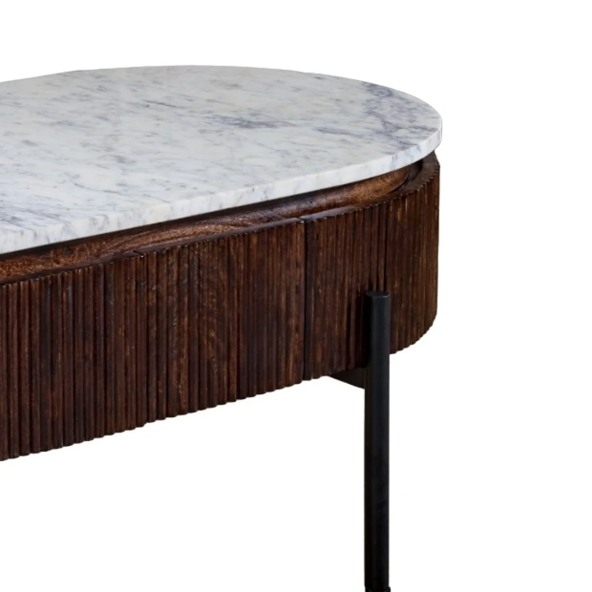 Opal Mango Wood Coffee Table Marble Top Fluted Base With Metal Legs For Living Room by Indian Hub
