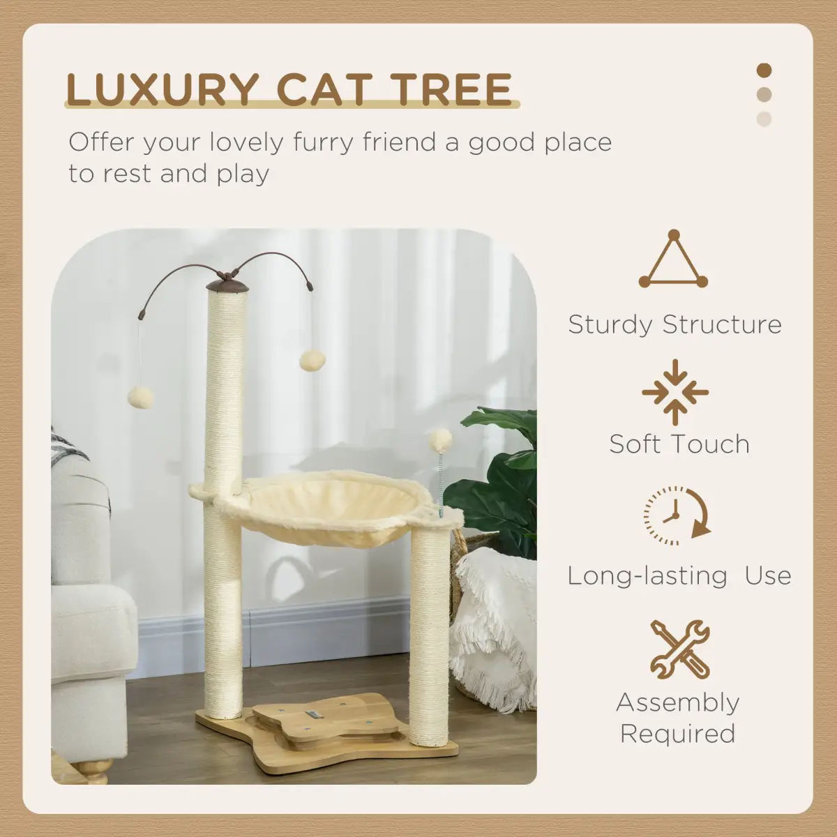 Unbranded Cat Tree for Indoor Cats w/ Scratching Posts Hammock, Toy Ball - Beige Pawhut - Cat Tree