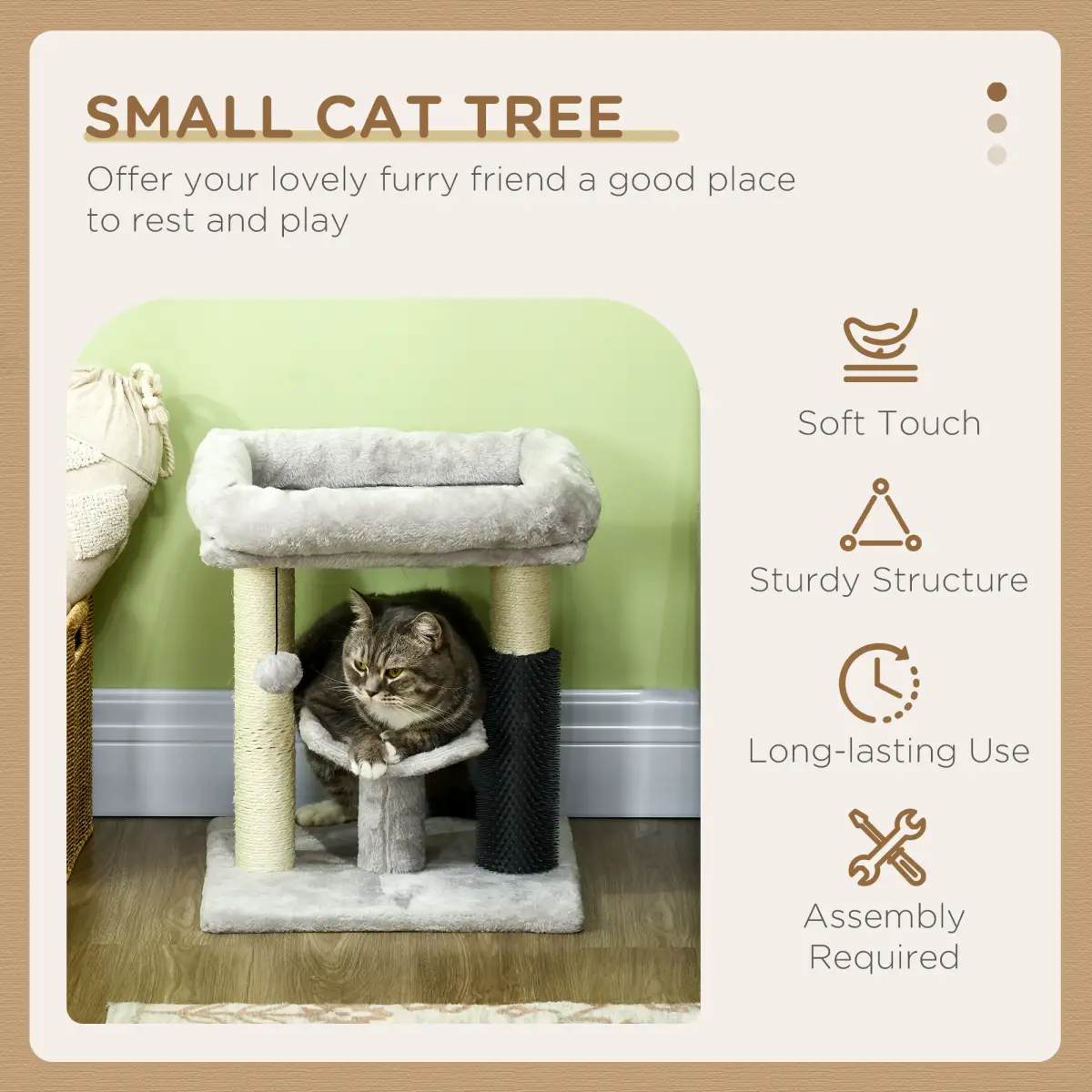 PawHut PawHut Small Cat Tree Tower with Scratching Posts, Bed, Perch, Self Groomer, Toy - Cat Tree