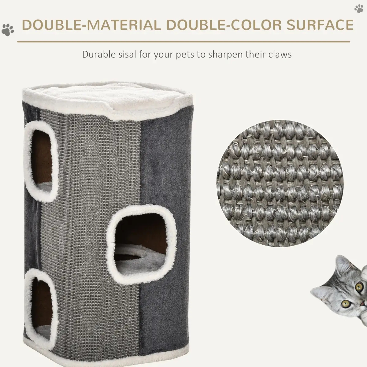 PawHut Cat Barrel Kitten Tree Tower Sisal Scratching Furniture Climbing Frame - Scratching Posts