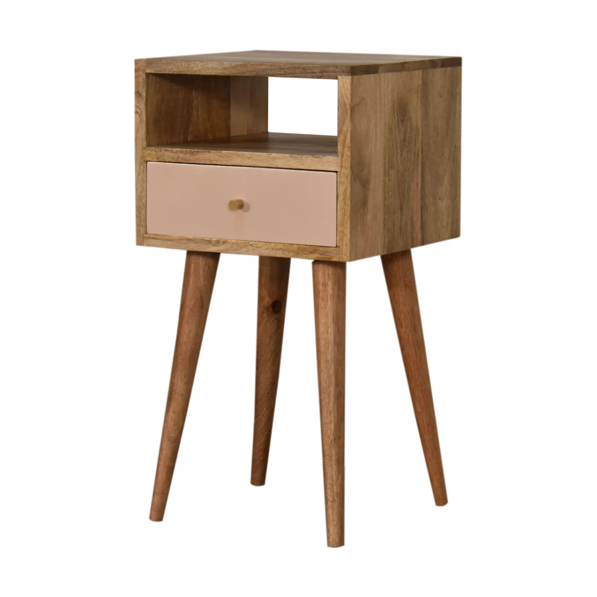 Artisan Furniture Artisan Nightstand Mini Solid Mango Wood Hand Painted Pink Drawer For Bedroom Storage - Bedside Table
