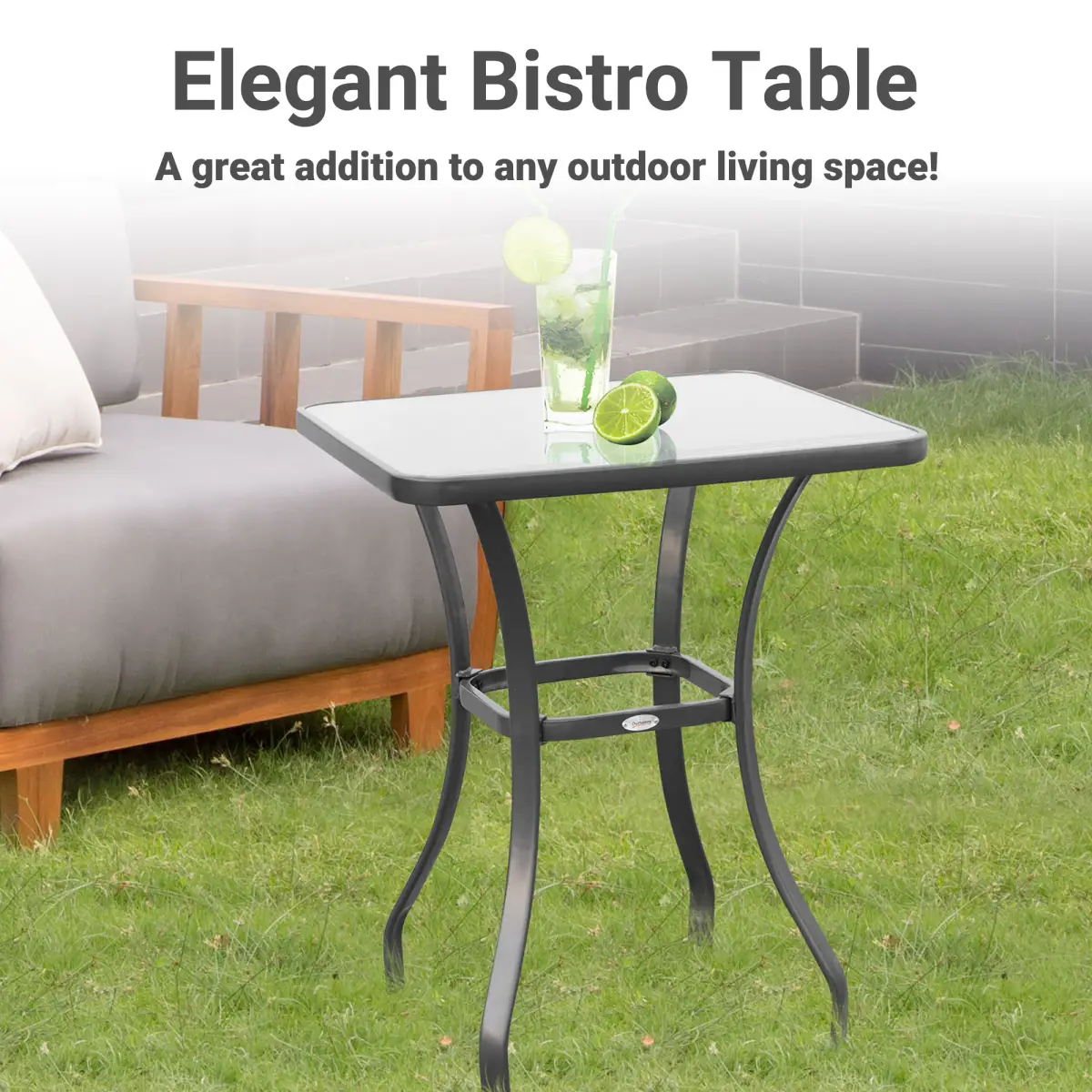 Outsunny Square Glass Bistro Table Bar Dining Kitchen Breakfast Party Table 68.5x84 cm - Garden Table