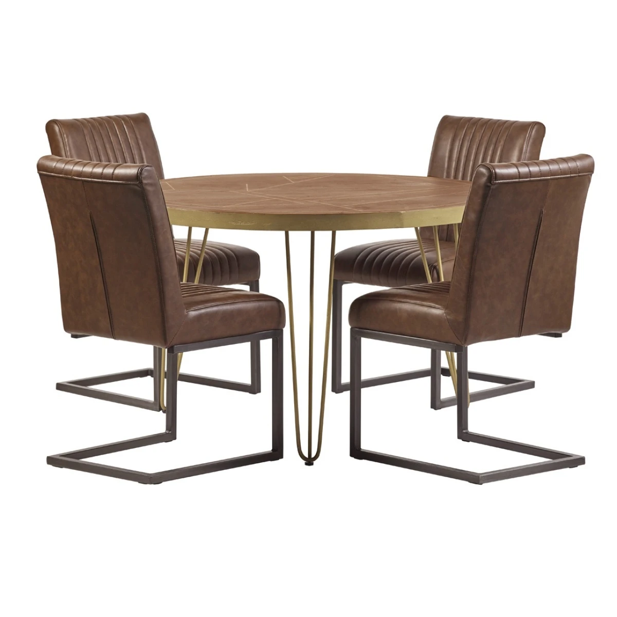 Indian Hub Dark Gold Round Dining Table Dia 48in Inlaid Metal For Homes - Dining Table