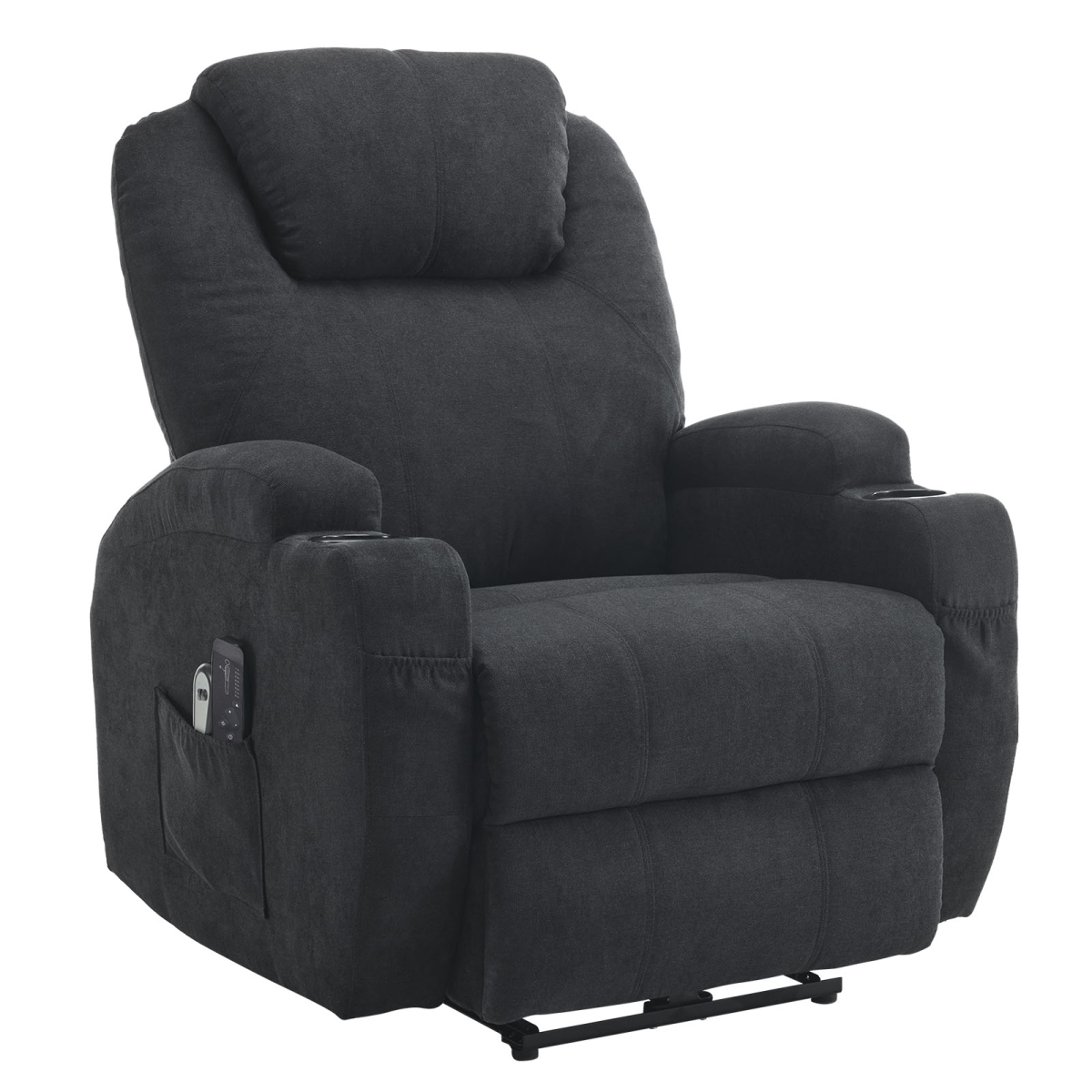 Electric Recliner Chair with 2-Point Massage & Heating, Black Fabric Indoor Functional Chair, 120kg Weight Capacity, Adjustable Reclining Chair for Living Room - from N/A