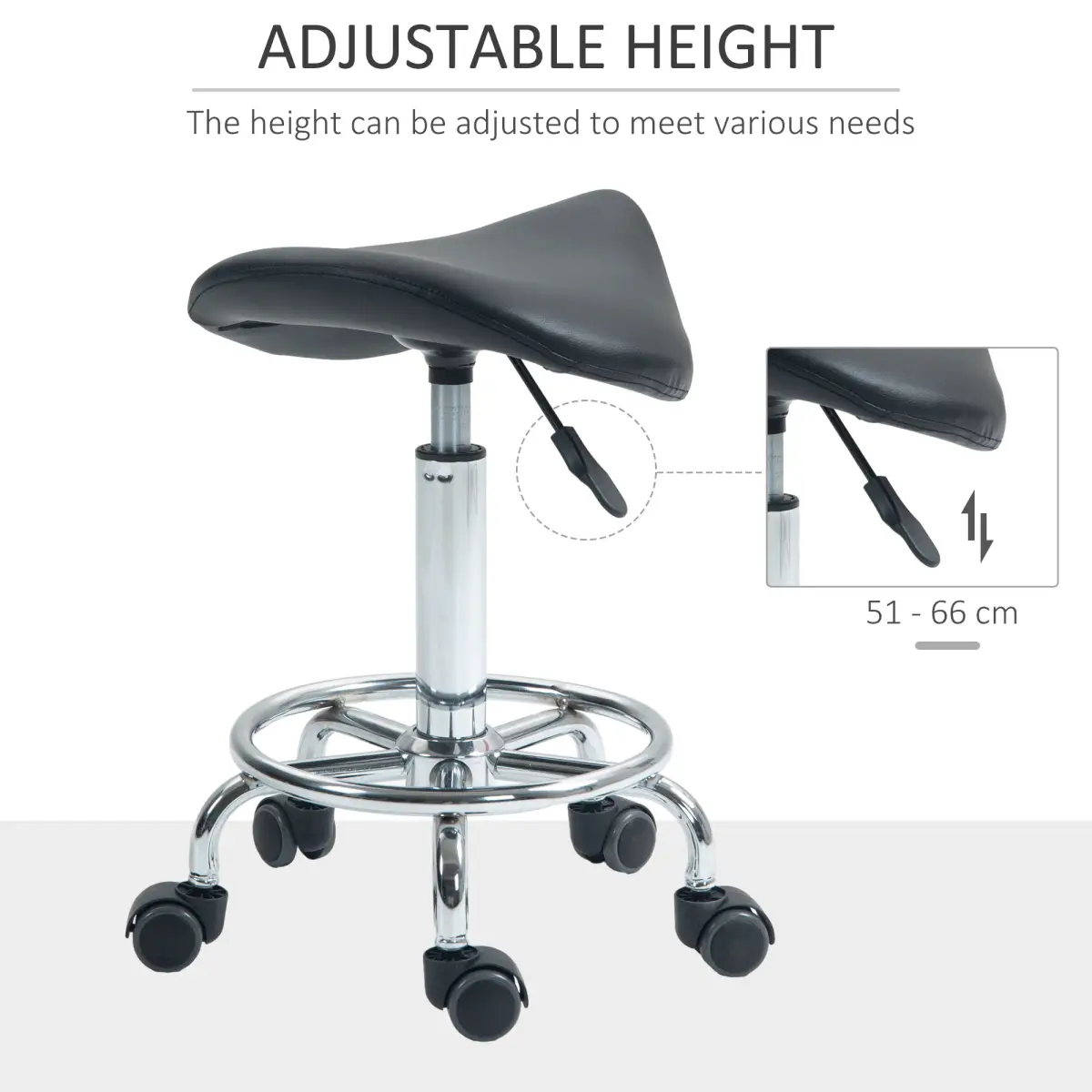 HOMCOM HOMCOM Saddle Chair, Rolling Salon Stool for Massage Spa Clinic Beauty, Black - Bar Stool