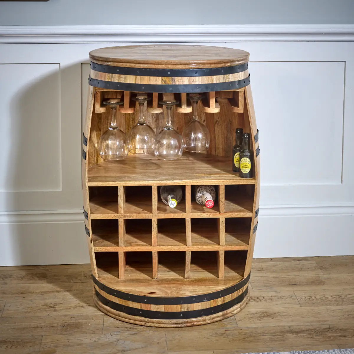 Indian Hub Surrey Solid Dark Wood Barrel Wine Sideboard - Sideboard