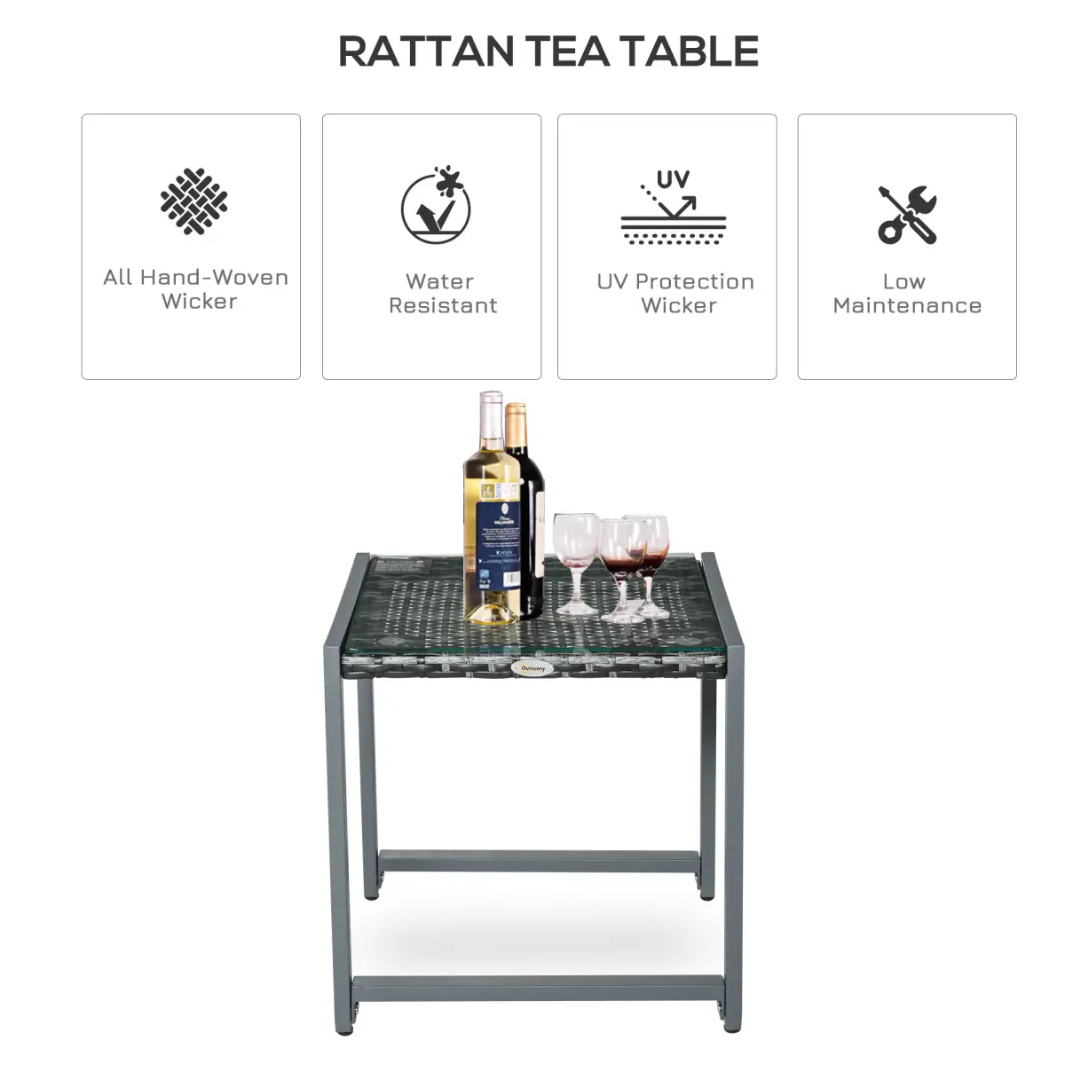 Outsunny Rattan End Table Side Coffee Desk Outdoor Patio Garden Furniture - Desk