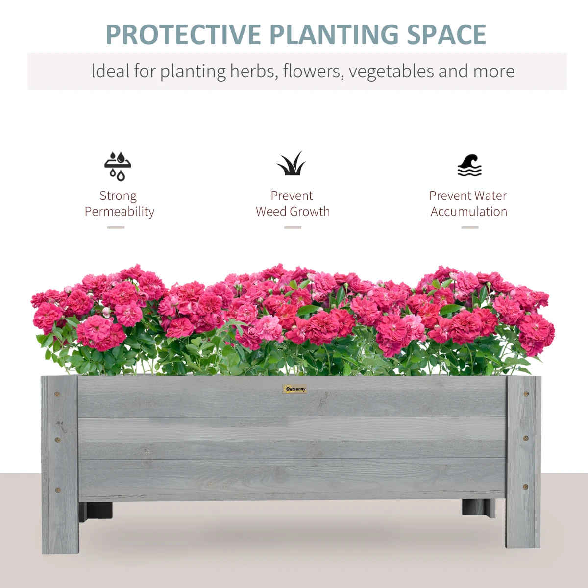 Outsunny Outsunny Raised Bed Planter 100x36.5x36cm Drainage Garden - Planters