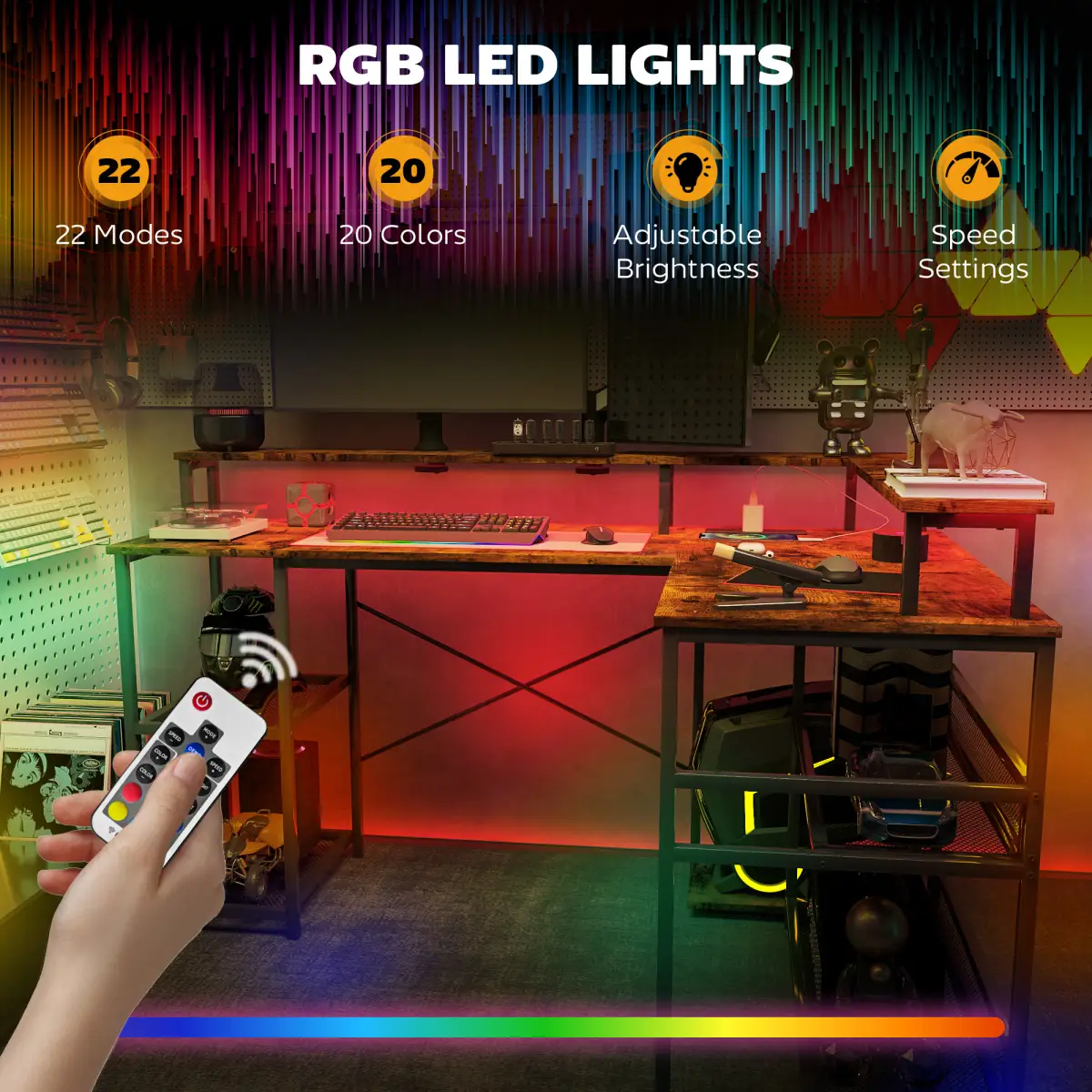 HOMCOM HOMCOM L Shaped Gaming Desk w/ LED Lights and Power Outlets for Small Space - Desk