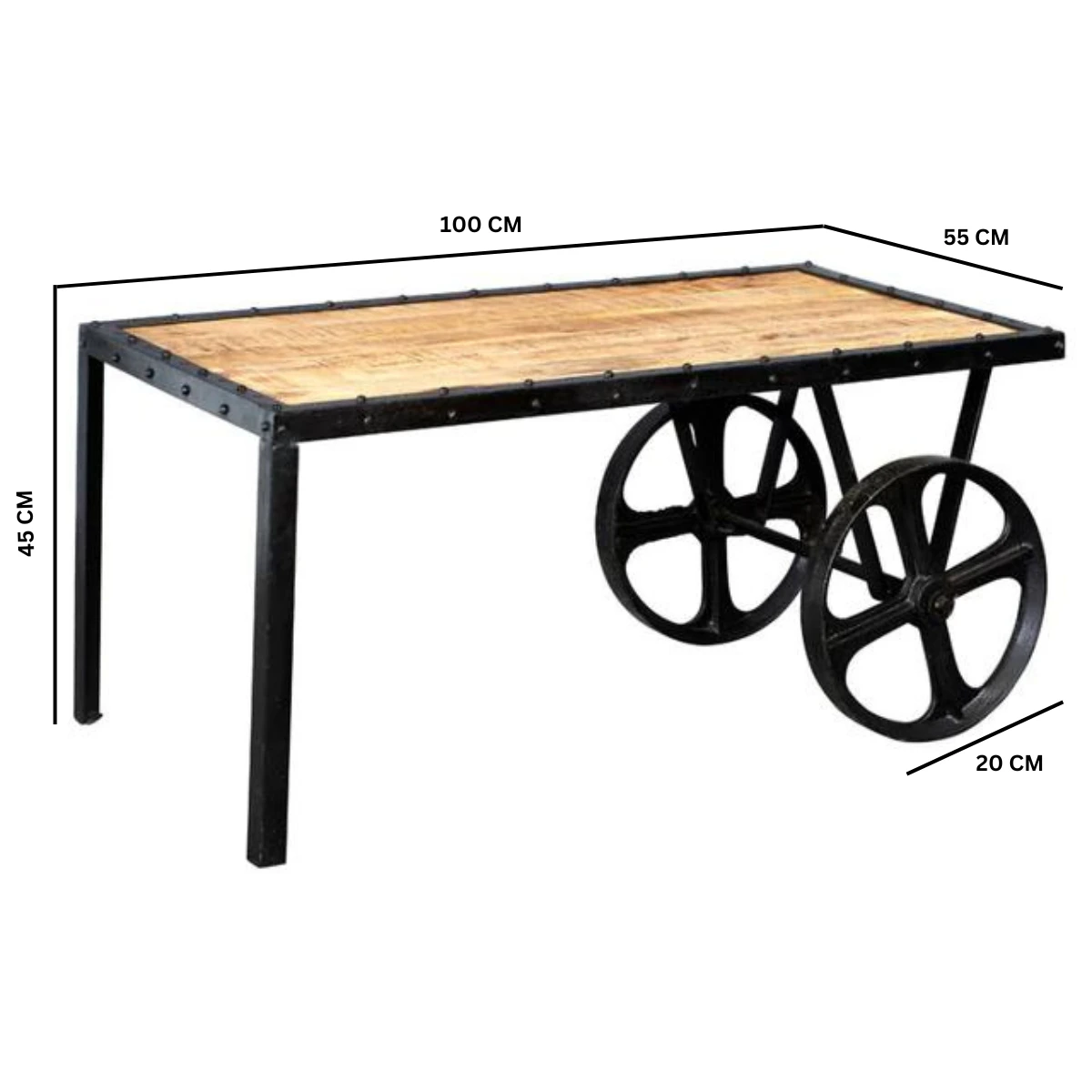 Indian Hub Cosmo Industrial Coffee Table 110x50x40 cm Eco Friendly Handcrafted Mango Wood For Modern Living Rooms - Coffee Table