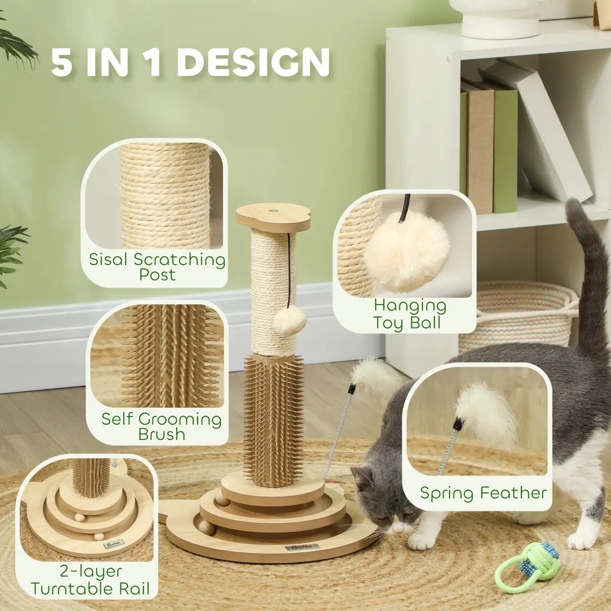 PawHut PawHut 49cm Cat Scratching Post with Interactive Track Ball Toy for Indoor - Cat Tree