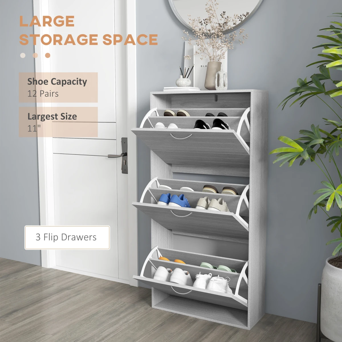 HOMCOM Slim Shoe Storage Cabinet with 3 Flip Drawers for 12 Pair of Shoes by HOMCOM