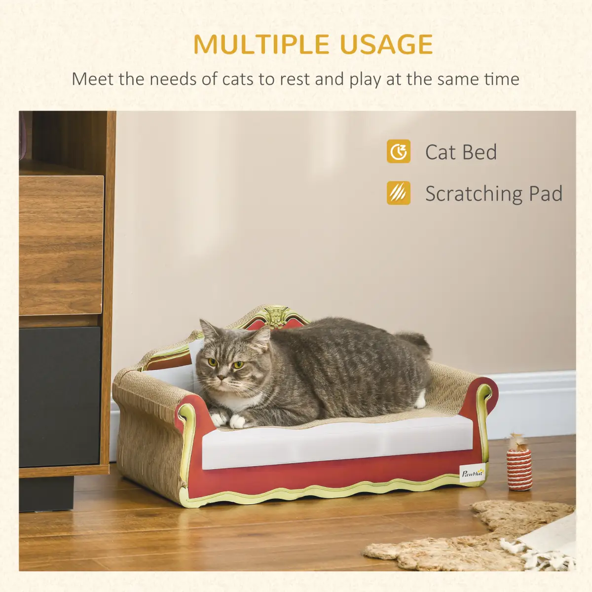 PawHut PawHut Cat Scratching Board, Cardboard Lounge Sofa with Catnip, 58 x 29.5 x 29cm - Dog Beds
