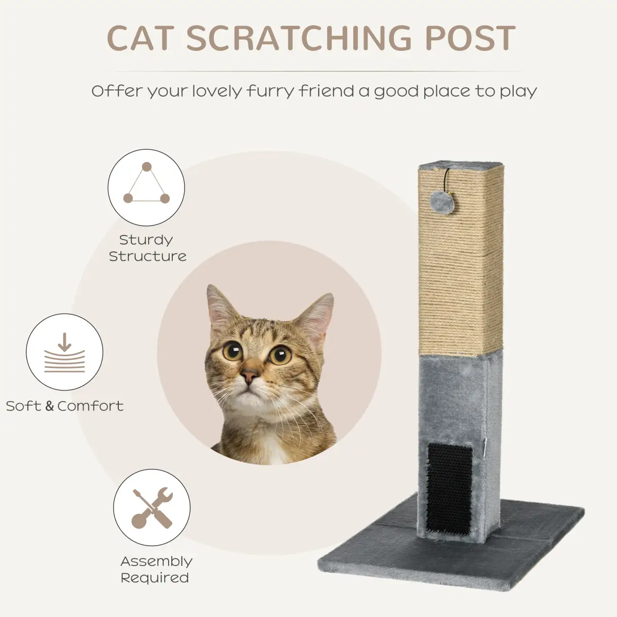 Pawhut Cat Scratching Post 79cm Scratcher Climber Cat Tree Activity Centre - Grey - Cat Tree