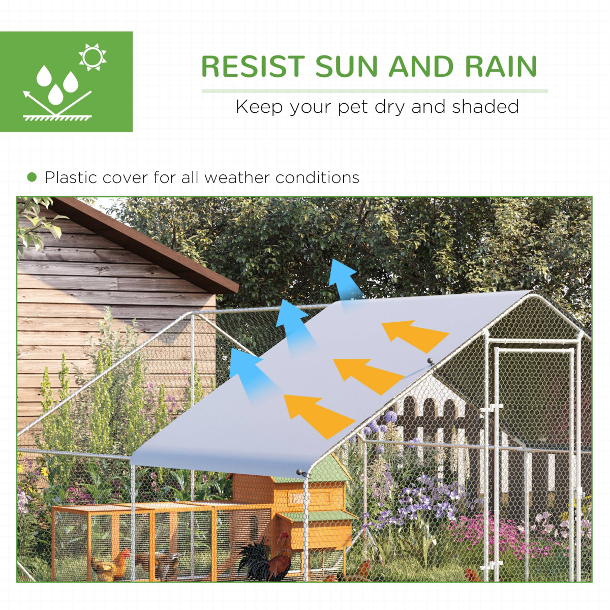 Walk In Chicken Run Large Galvanized Chicken Coop w/ Cover 3 x 4 x 2m Pawhut - from Unbranded