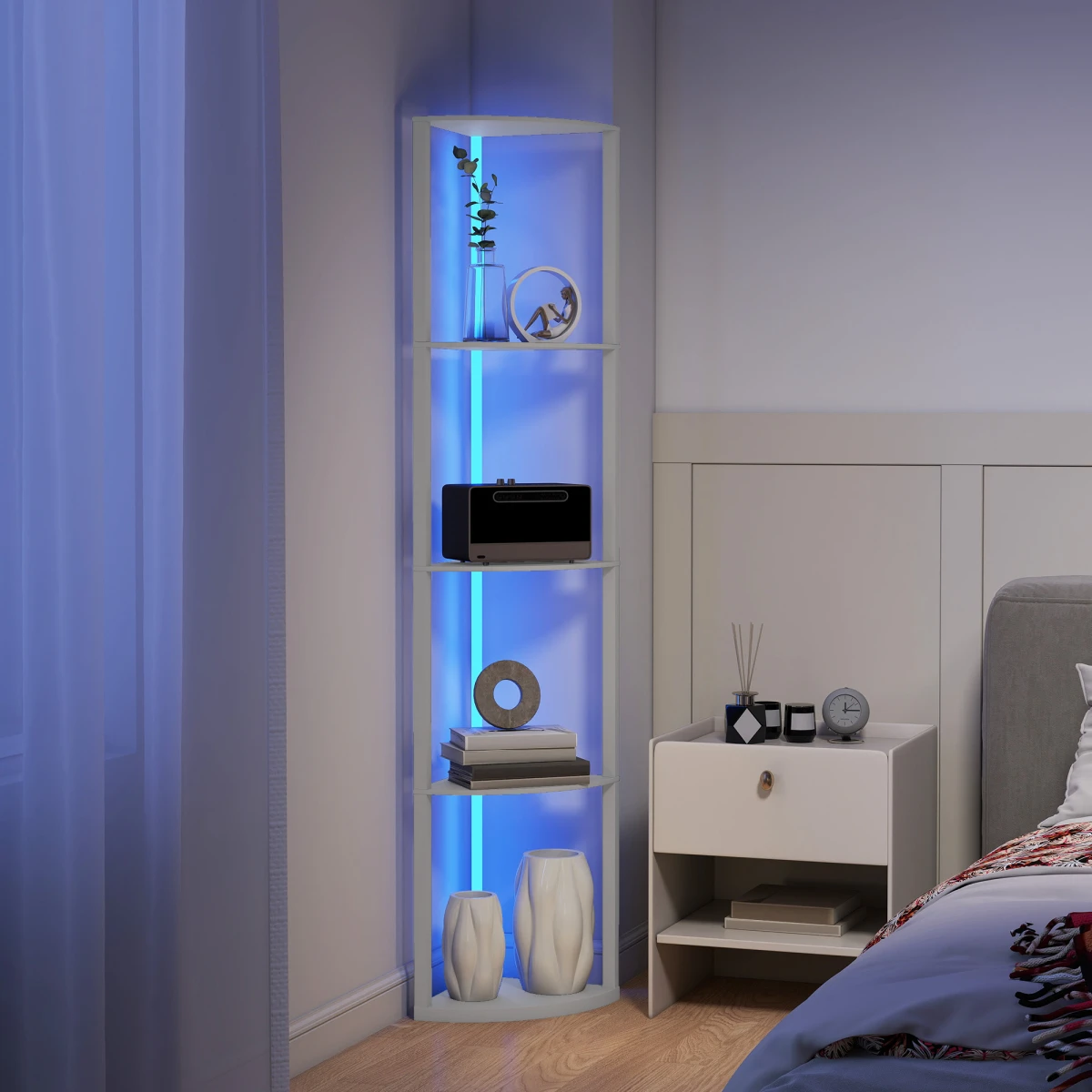Premium Floor Lamp Tall Narrow With RGB Lighting Remote Control Five Tier Shelves For Small Spaces by N/A
