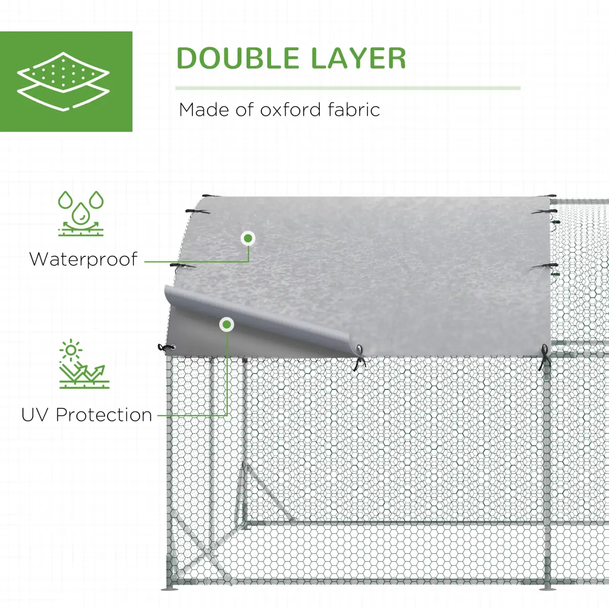 PawHut PawHut Walk-In Chicken Run Galvanised Chicken Coop with Cover 2.8 x 1.9 x 2m - Chicken Coop