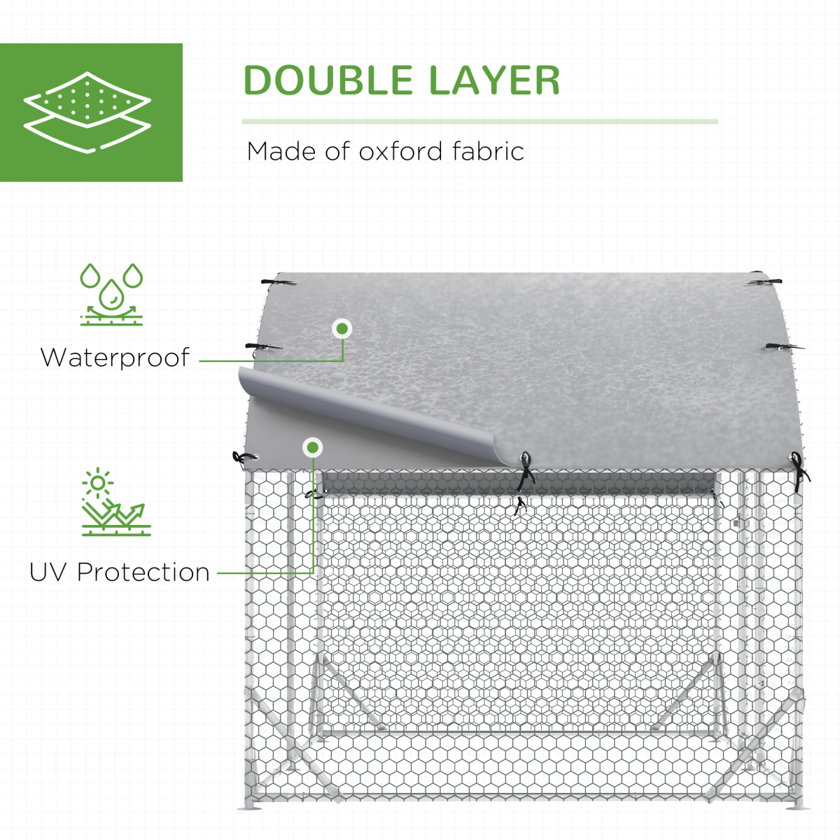 Chicken Run One Room Galvanised Chicken Coop Hen House w/ Cover 2.8 x 1.9 x 2m - from Pawhut