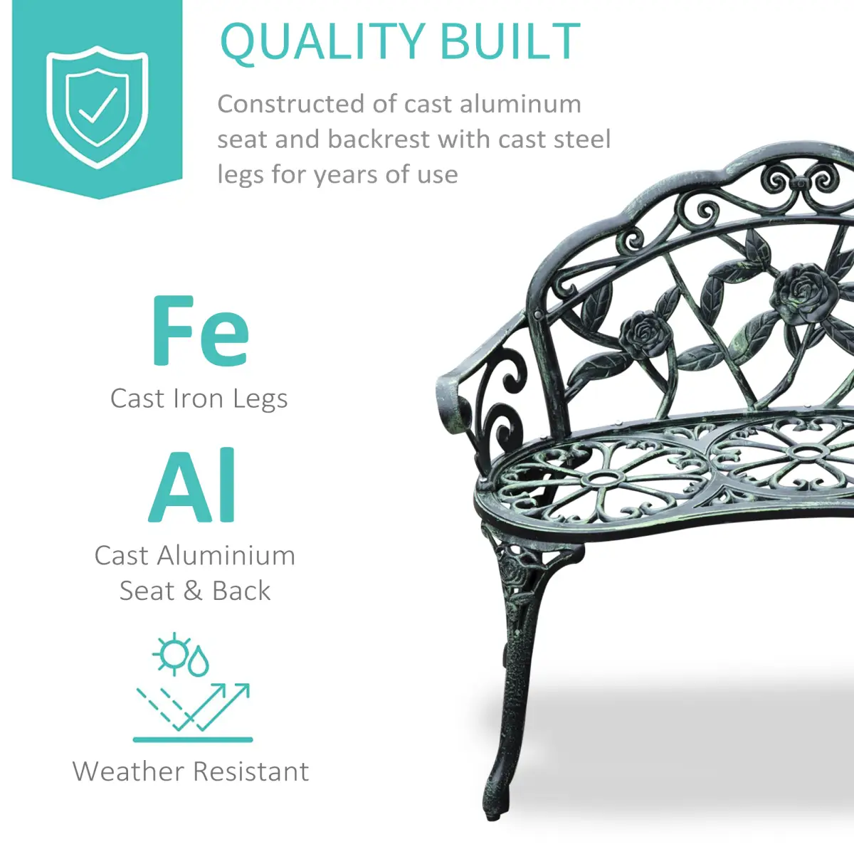 Outsunny Cast Aluminum Garden Bench Patio Chair - Garden Chairs